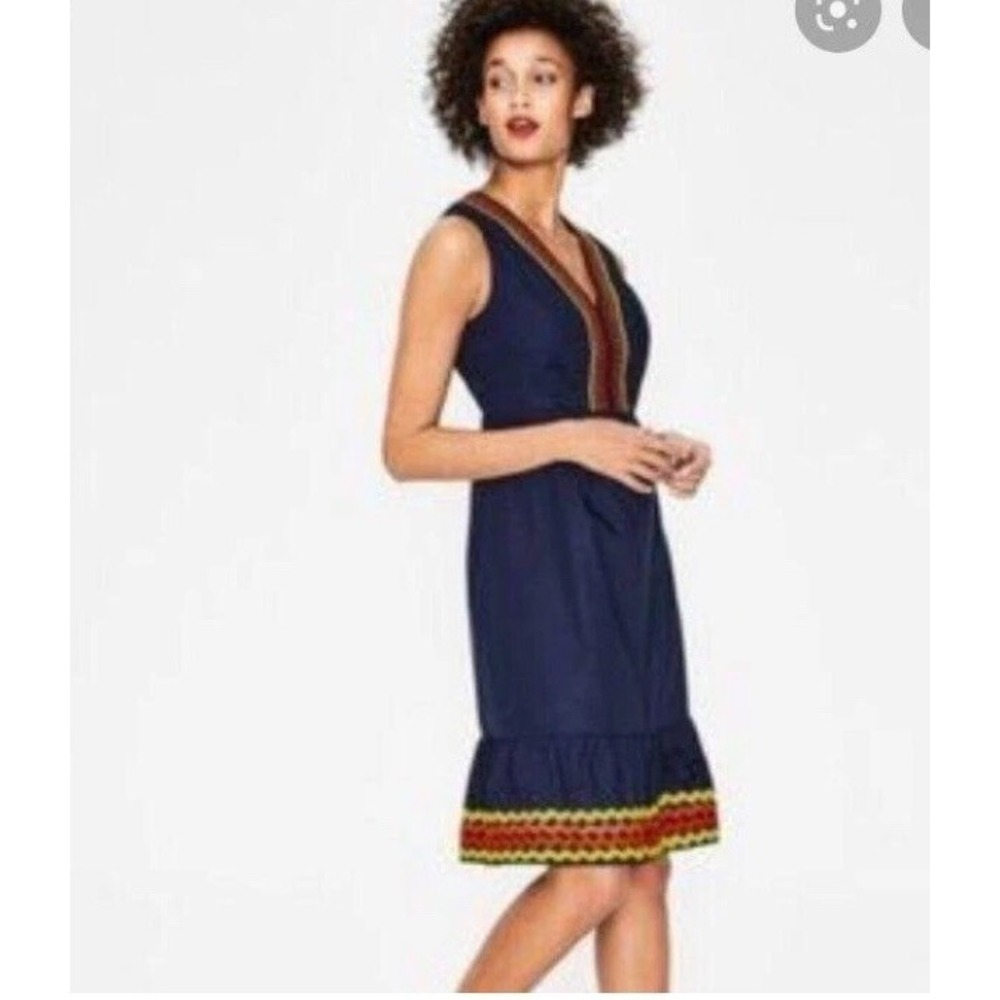 Boden Easy Rickrack Dress NAVY W0128 SIZE 12 Long Cotton Sleeveless Lined - Picture 3 of 5